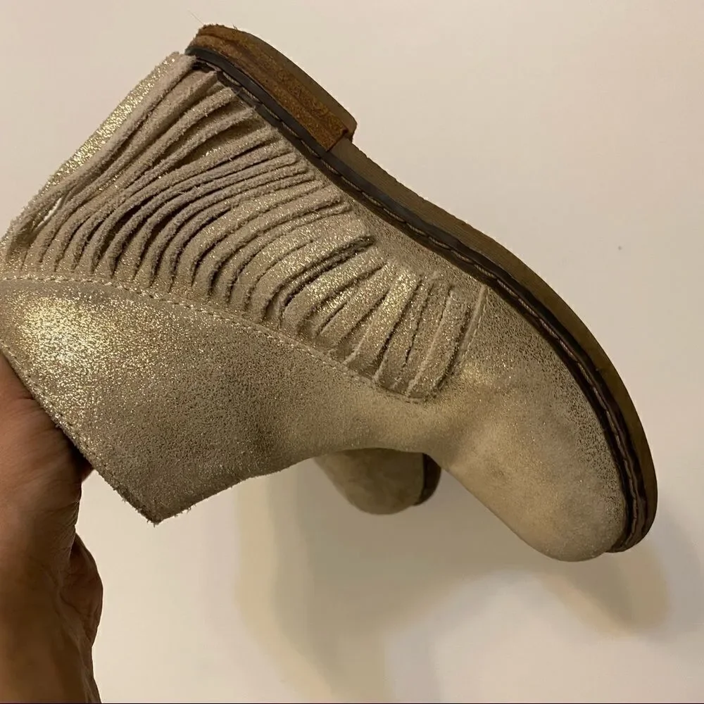 Tucker + Tate Nordstrom Gold Fringe Leather suede Girls zip low Boots 29/US 12